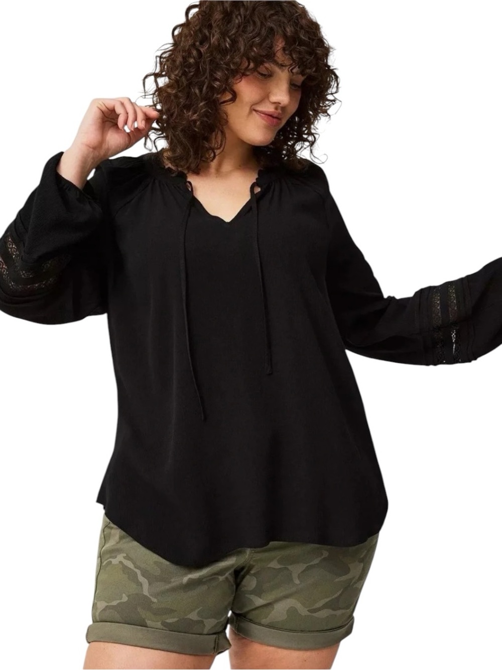 Torrid Black Peasant Blouse Lace Inset Long Sleeve Boho Top Plus Size 3X